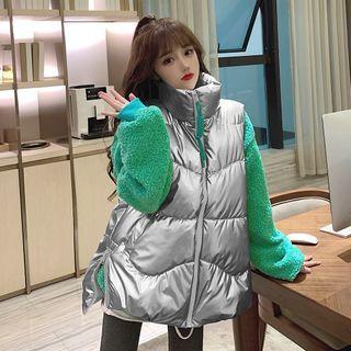 Stand Collar Padded Vest / Fleece Sweatshirt