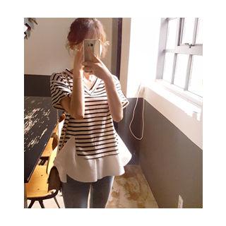 Ruffle-hem Striped T-shirt