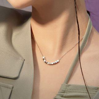 Cube Pendant Alloy Necklace White Square - Silver - One Size