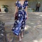 Print Short-sleeve A-line Maxi Dress