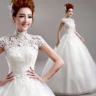 Embellished Lace Mock Neck Wedding Ball Gown