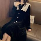 Velvet Long-sleeve Dress Black - One Size