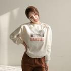 Lettered Velvet-trim Fleece-lined Pullover