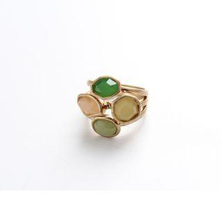 Resin Alloy Ring 1 Pc - Green & Light Yellow - One Size