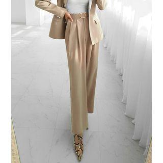 Pleated-front Straight-cut Pants With Belt