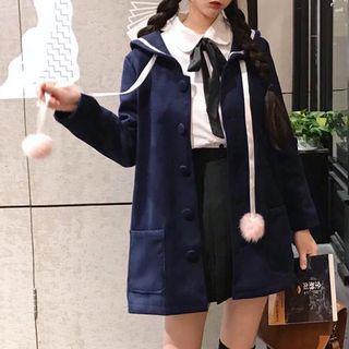 Pom Pom Buttoned Coat As Shown In Figure - One Size