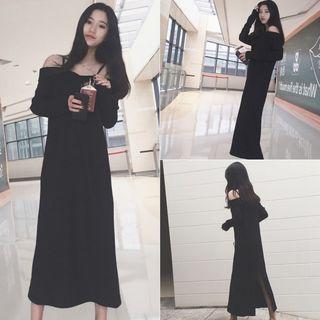 Off Shoulder Long Sleeve Midi Dress