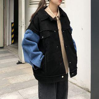 Paneled Faux Suede Snap-buttoned Jacket