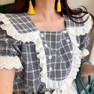 Eyelet Lace Square Neck Blouse