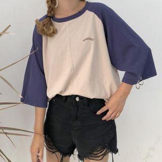 Lettering Elbow-sleeve Raglan T-shirt