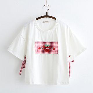 Short-sleeve Strawberry Applique T-shirt