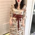 Floral 3/4-sleeve Dress With Belt