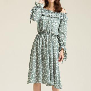 Off-shoulder Midi Printed A-line Dress