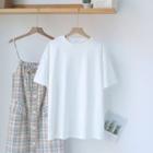 Short-sleeve T-shirt / Plaid Midi Overall Dress