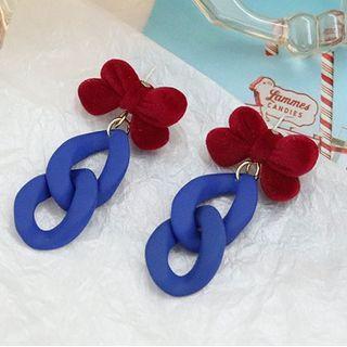 Bow Flannel Chain Acrylic Dangle Earring 1 Pair - Red & Dark Purple - One Size