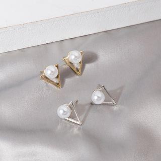 Triangle Alloy Faux Pearl Earring