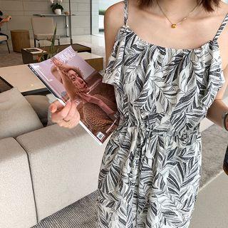 Floral Strappy Jumpsuit As Shown In Figure - One Size