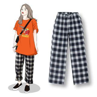 Check High-waist Wide-leg Pants