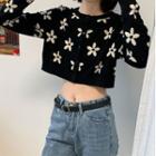 Floral Printed Knit Cardigan Black - One Size