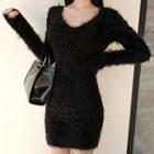 Long-sleeve Furry Sheath Dress