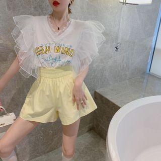 Mesh Sleeve Print T-shirt White - One Size