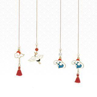 Retro Crane / Wave Tassel Asymmetrical Dangle Earring