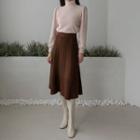 Cable-knit Long Flare Skirt
