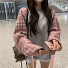 Plaid Panel Sweater Gray - One Size