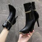 Pointed Chain Detail High Heel Short Boots