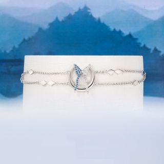 Butterfly Moon Rhinestone Layered Alloy Bracelet Blue & White - One Size