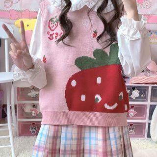 Fruit Jacquard Sweater Vest Pink - One Size