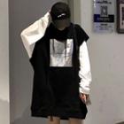 Sleeveless Oversized Two-tone Hoodie/ Long-sleeve T-shirt