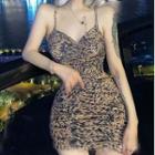 Shirred Front Leopard Mini Sheath Dress