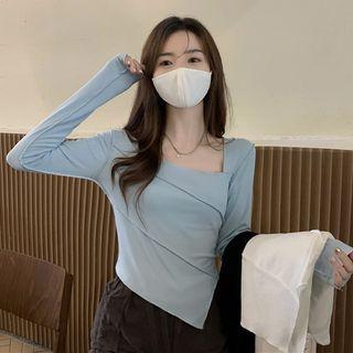 Asymmetrical Long-sleeve Square-neck T-shirt