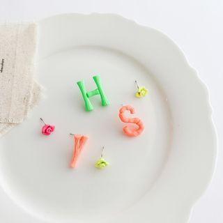 Initial & Rose Asymmetrical Stud Earring