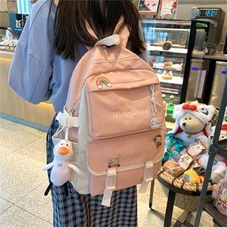 Lettering Snap Buckle Nylon Backpack