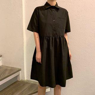 Pocket Detail Short-sleeve Midi Dress