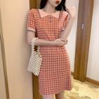 Short-sleeve Plaid Polo Mini Knit Dress