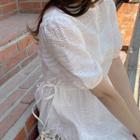 Set: Tie-side Eyelet-lace Dress + Slipdress Ivory - One Size