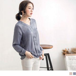 V-neck Pleated Chiffon Blouse