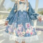 Printed Long-sleeve A-line Dress / Bow Hairband