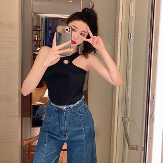 Sleeveless Halter Cutout Knit Top