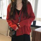 V-neck Cardigan / Sleeveless Mini Knit Dress