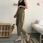 Distressed High-waist Loose-fit Cropped Wide-leg Pants