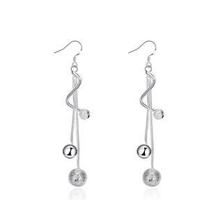 Fashion Simple Bead Line Tassel Earrings Silver - One Size