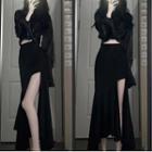 Plain Shirt / Asymmetrical Midi Mermaid Skirt