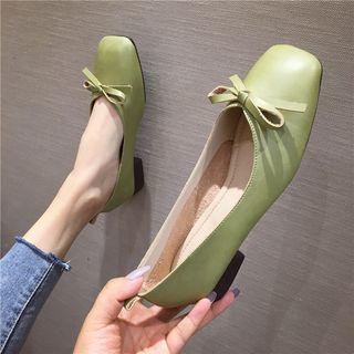 Square Toe Ribbon Low Heel Pumps