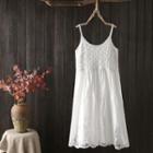 Spaghetti Strap Embroidered Dress White - One Size