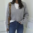 V-neck Cable-knit Crop Sweater