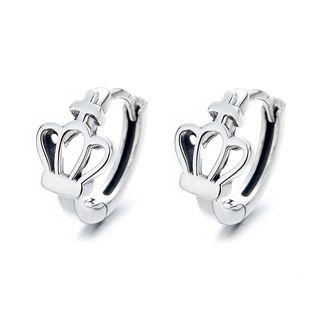 Sterling Silver Crown Mini Hoop Earring 080fr - 1 Pair - 925 Silver - Silver - One Size